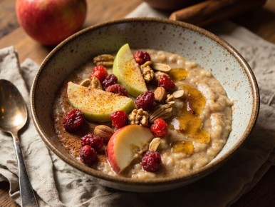 Вкус осени: запеченное яблоко и орехи в овсянке