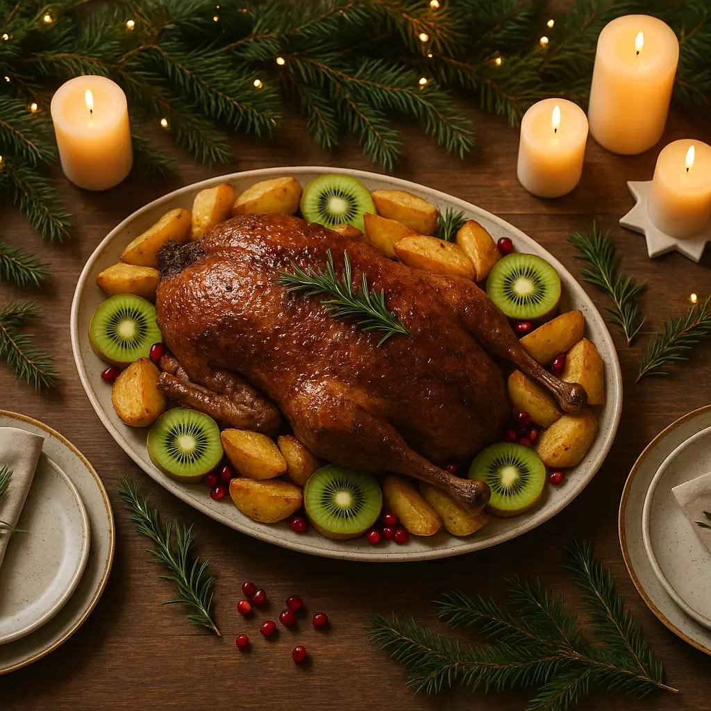 Гусь в маринаде из киви и чернослива: творим на кухне по-новому